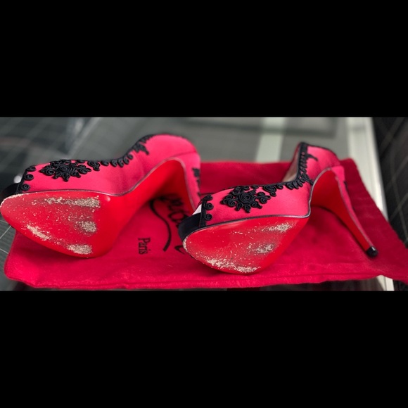 Christian Louboutin Red/Black Satin Heels - Picture 13 of 13
